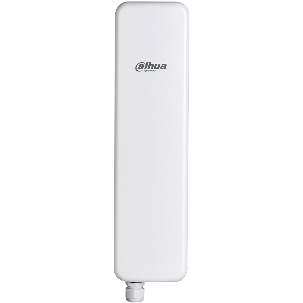 Weißer, rechteckiger Netzwerkverteiler von Dahua mit abgerundeten Kanten und einer Anschlussmuffe an der Unterseite.