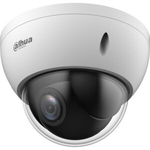 Kuppel-Kamera von Dahua Technology mit einer transparenten Abdeckung und einem schwarzen Kameramodul im Inneren.