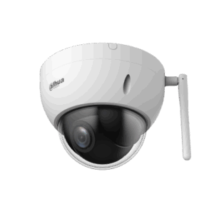 Eine weiße Überwachungskamera von Dahua mit einer Kuppelform und einem WLAN-Antennenmodul an der Seite.