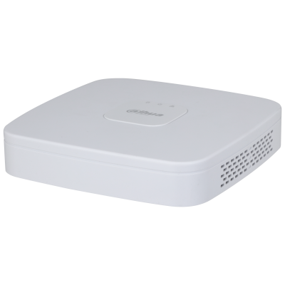 Weiße, quadratische elektronische Box mit abgerundeten Ecken und seitlichen Lüftungsschlitzen.