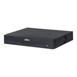 Ein schwarzer Dahua Netzwerkvideorekorder mit USB-Anschluss und LED-Anzeigen auf der Vorderseite.