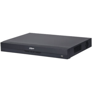 Schwarzer Videorecorder von Dahua mit USB-Anschluss auf der Vorderseite und Lüftungsschlitzen an der Seite.