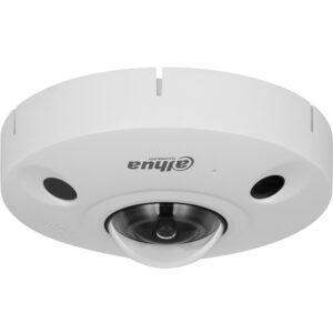 Dahua Sicherheitskamera in Weiß mit einem 360-Grad-Fischaugenobjektiv und einem runden Gehäuse.