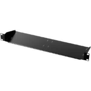 Ein schwarzes, rechteckiges Rackmount-Blech mit Befestigungslöchern, geeignet zur Montage in einem Serverrack.