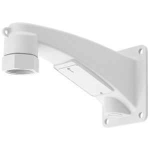Wandhalterung aus Metall, die zur Befestigung von Überwachungskameras dient, mit einem L-förmigen Design und Schraubbefestigungen.