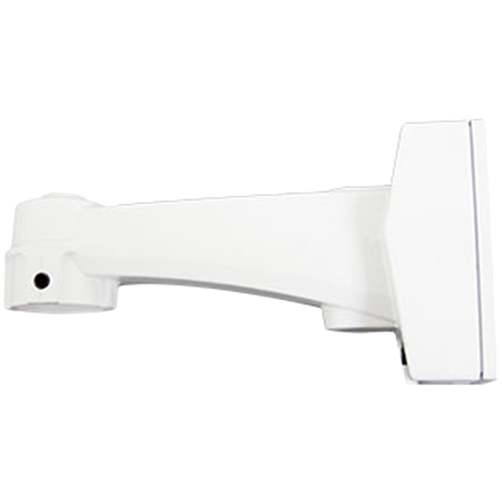 Weiße Kamerahalterung mit rechteckiger Wandbefestigung und zylindrischem Halterungsarm.