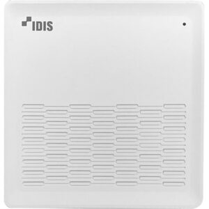Weiße elektronische Box mit dem Logo von IDIS und einer geriffelten Textur im unteren Bereich.