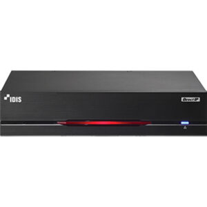 Ein schwarzer IDIS DirectIP Netzwerk-Videorecorder mit einem roten LED-Licht auf der Vorderseite.