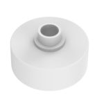 Zylindrisches, weißes Kunststoffbauteil mit einer Öffnung in der Mitte, das möglicherweise als Halterung oder Adapter verwendet wird.
