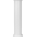 Ein weißer zylindrischer Kunststoffpfosten mit einer breiten Basis und abgerundetem oberen Ende.