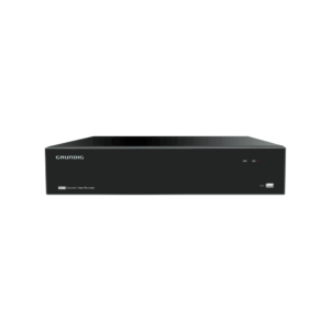 Grundig 4K Netzwerk-Videorecorder in schwarzem Gehäuse, frontal abgebildet.