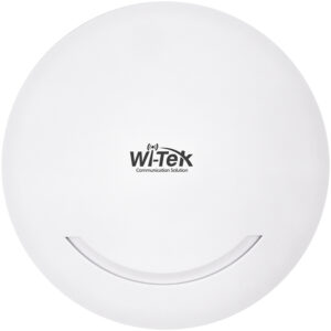 Runder, weißer Wi-Tek WLAN-Access Point mit dem Logo "Wi-Tek Communication Solution" in der Mitte.