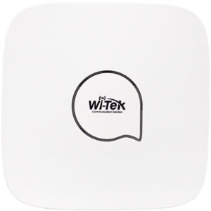 Ein weißes WiFi-Gerät mit dem Logo von Wi-Tek Communication Solution in der Mitte.