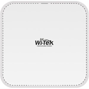 Weiße WLAN-Antenneneinheit mit abgerundeten Ecken und dem Logo "WI-Tek Communication Solution" in der Mitte.