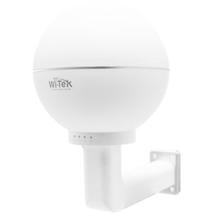 Weiße, kugelförmige WLAN-Antenne von Wi-Tek mit einem Wandmontagearm.