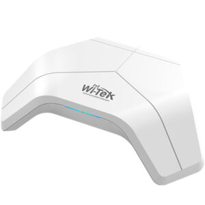 Weißer Router mit der Aufschrift "Wi-Tek Communication Solution" in einem modernen, geschwungenen Design.