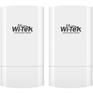Zwei weiße drahtlose Router mit dem Logo "Wi-Tek Communication Solution" auf der Vorderseite.