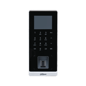 Elektronisches Türschloss mit numerischer Tastatur und Fingerabdruckscanner.