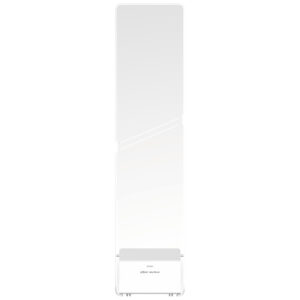 Ein schlanker, weißer Wi-Fi-Router mit einem stilvollen, minimalistischem Design und abgerundeten Kanten, stehend auf einer reflektierenden Oberfläche.
