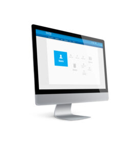 Ein Desktop-Computerbildschirm zeigt eine Benutzerverwaltungsoberfläche einer Sicherheitssoftware mit einem blauen Symbol für Benutzer und weiteren Optionen wie Türen und Zonen.