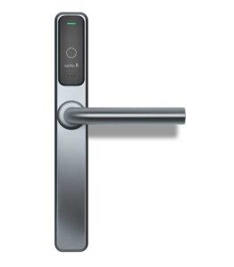 Elektronischer Türgriff mit integriertem Kartenleser und grünem Indikator oben, hergestellt von Salto.