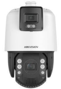 Ein modernes Überwachungskamera-Modell von Hikvision mit mehreren Linsen und LED-Leuchten, geeignet für Sicherheit und Videoüberwachung.