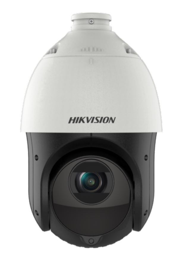 Hikvision Überwachungskamera in weißem Gehäuse mit schwarzem drehbarem Objektiv.