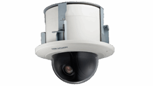 Deckeneinbau-Überwachungskamera von Hikvision mit schwarzem Dome-Gehäuse und weißem Rand.