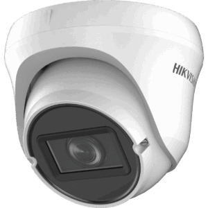 Weiße Überwachungskamera von Hikvision mit kugelförmigem Design und sichtbarem Objektiv.