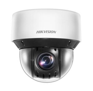 Ein Überwachungskamera von Hikvision in Dome-Design mit einem schwarzen Gehäuse und einer durchsichtigen Abdeckung.