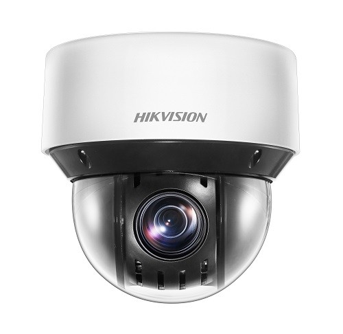 Ein Überwachungskamera von Hikvision in Dome-Design mit einem schwarzen Gehäuse und einer durchsichtigen Abdeckung.