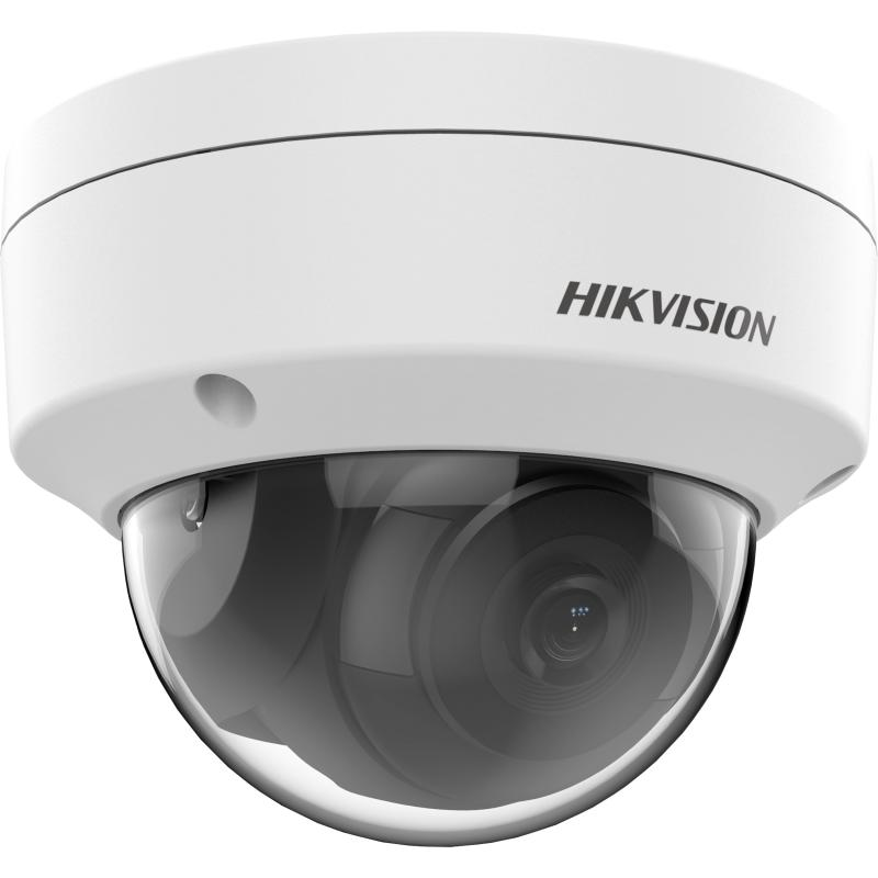 Weiße Überwachungskamera von Hikvision in einer Kuppelform.