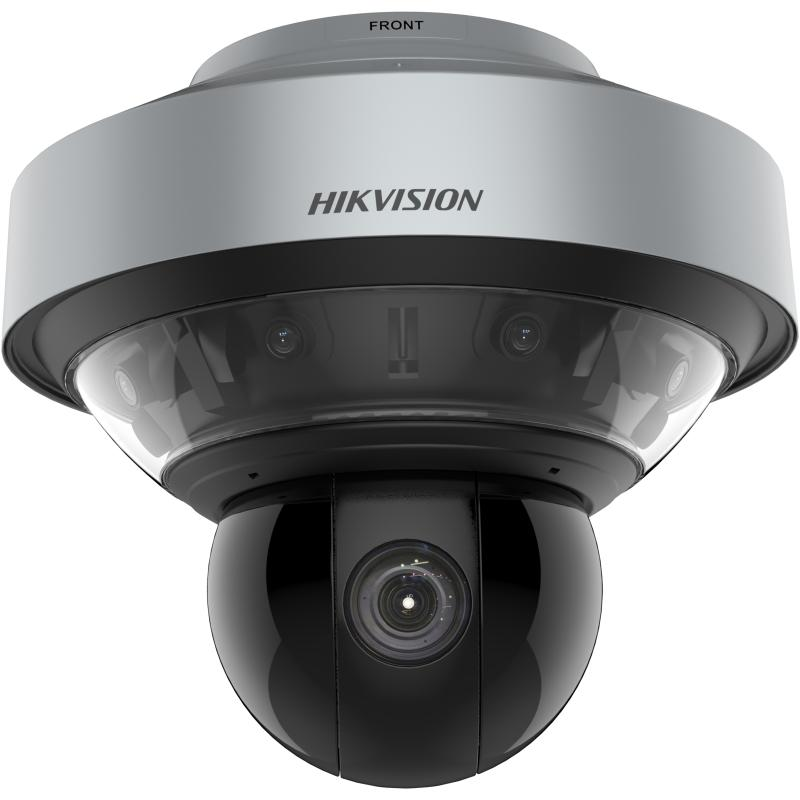 Dome-Überwachungskamera von Hikvision mit einer silbernen Kuppel und einem schwarzen, schwenkbaren Linsensystem.