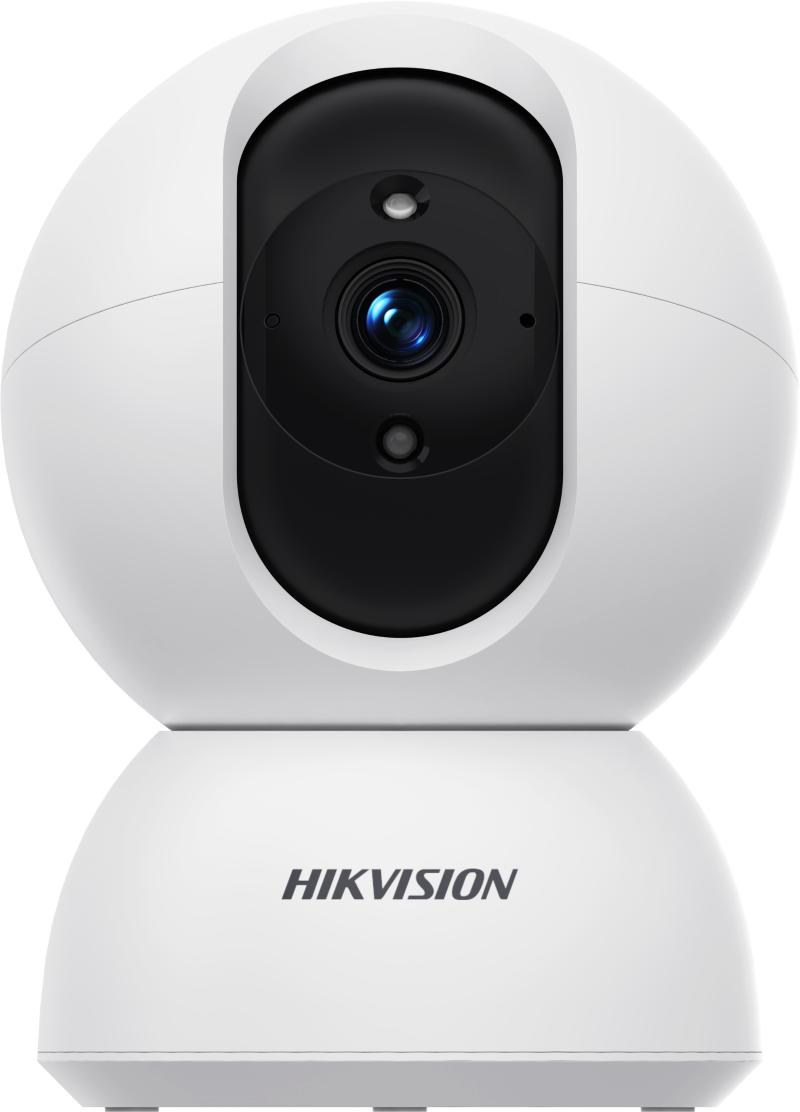 Weiße Überwachungskamera der Marke Hikvision mit kugelförmigem Design und zentralem Objektiv.
