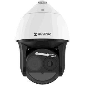 Überwachungskamera von Hikmicro mit einer weißen Kuppeloberseite und einem schwarzen unteren Bereich mit Objektiv und Sensoren.