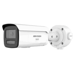 Eine weiße Überwachungskamera von Hikvision mit wetterfester und korrosionsbeständiger Bauweise.