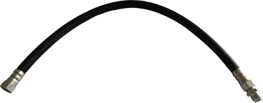 Ein schwarzer, gebogener Schlauch mit Metallanschlüssen an beiden Enden.