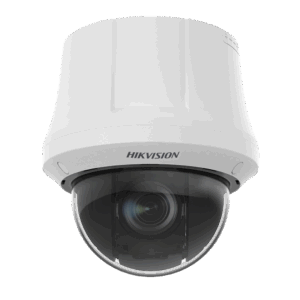 Eine weiße Überwachungskamera von Hikvision mit einem halbkugelförmigen Gehäuse.