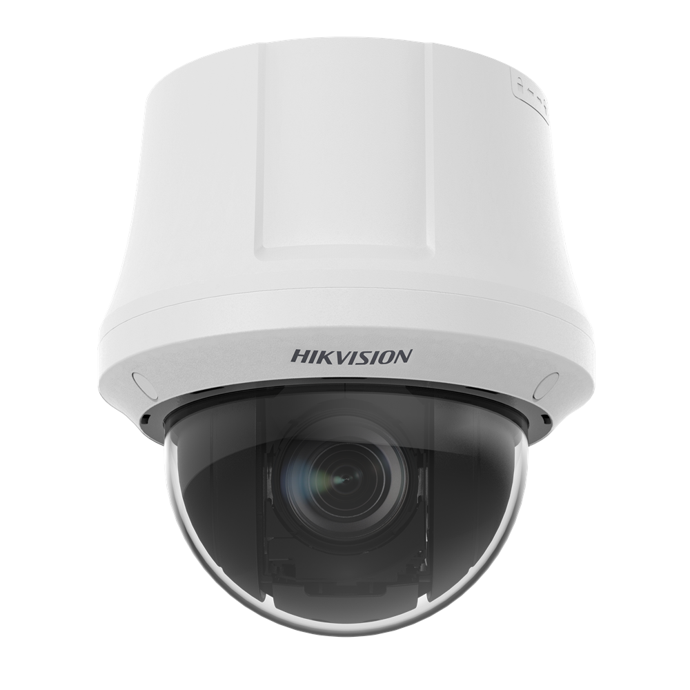 Eine weiße Überwachungskamera von Hikvision mit einem halbkugelförmigen Gehäuse.