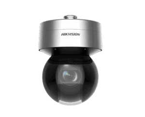 Kuppelförmige Überwachungskamera von Hikvision mit silbernem oberen Gehäuse.