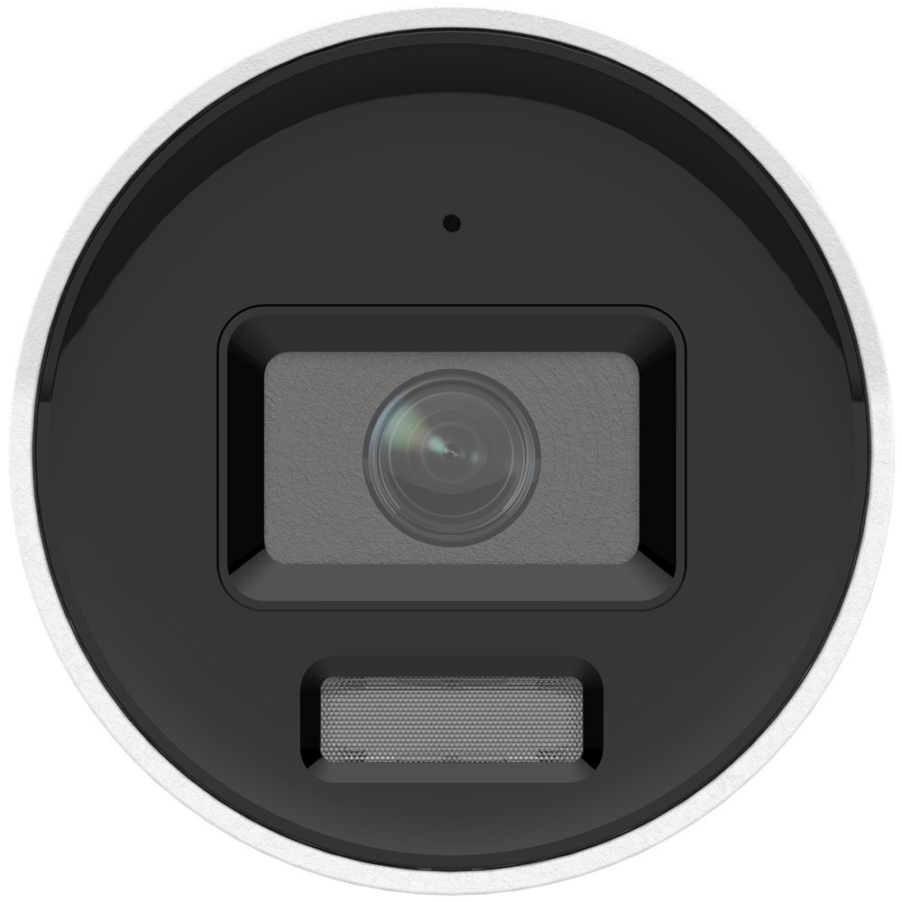 Nahaufnahme einer kreisförmigen Kamera mit einer zentralen Linse und einem darunterliegenden Gitter.