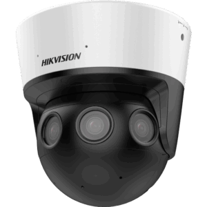 Überwachungskamera von Hikvision in einem schwarz-weißen Gehäuse mit mehreren Linsen.