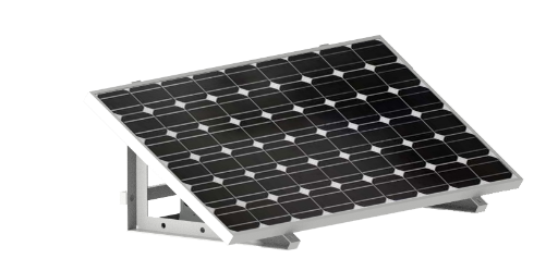 Ein Solarmodul auf einem geneigten Aluminiumgestell, mit einer dunklen, quadratischen Zellenanordnung.