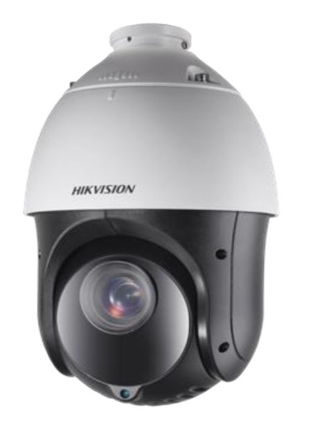 Eine Hikvision-Überwachungskamera mit einem schwarz-weißen Gehäuse und einer großen Linse.