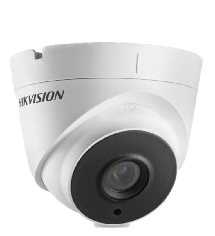 Weiße Überwachungskamera von HIKVISION, in einer Dome-Bauform mit einem zentralen schwarzen Objektiv und einer stabilen Halterung.