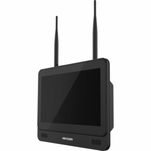 Ein schwarzer Hikvision-Monitor mit zwei Antennen oben, geeignet zur Wandmontage.