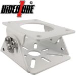 Weiße, verstellbare Halterung für Kameras oder Projektoren mit mehreren Schraubenlöchern und Schlitzen für flexible Montagemöglichkeiten; oben links ist das VideOne-Logo zu sehen.