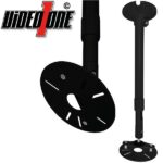 Ein schwarzer Deckenhalter von VideOne mit einem flexiblen Arm und verstellbarer Montageplatte.