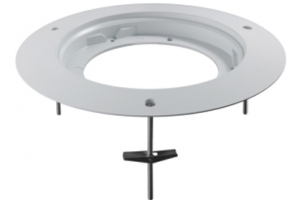 Eine runde, metallische Halterung mit mehreren Schrauben und einem verstellbaren Drehmechanismus in der Mitte.