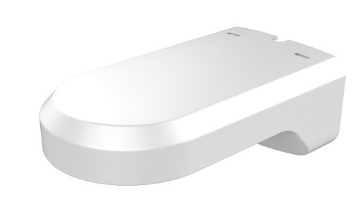 Modern weißer Badezimmer-Toilettensitz mit abgerundetem Design und glatter Oberfläche.